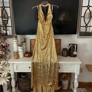 Gold sequins prom gown